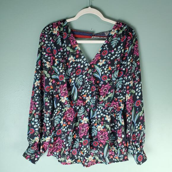 Gimmicks Women Colorful Vibrant Multicolor Floral Chiffon Peplum Top Size Medium - Picture 1 of 5